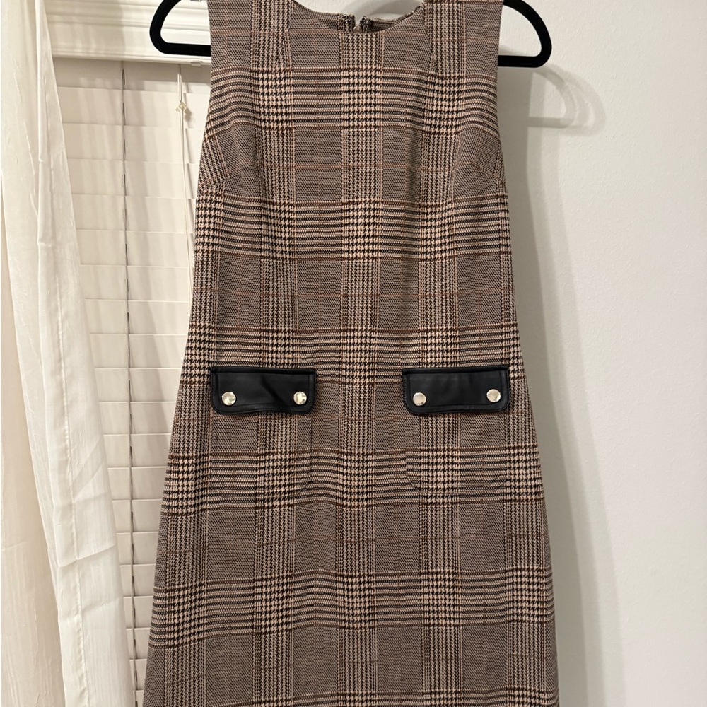 Tommy Hilfiger Brown Plaid Midi Sheath Dress with Faux Pocket Flaps